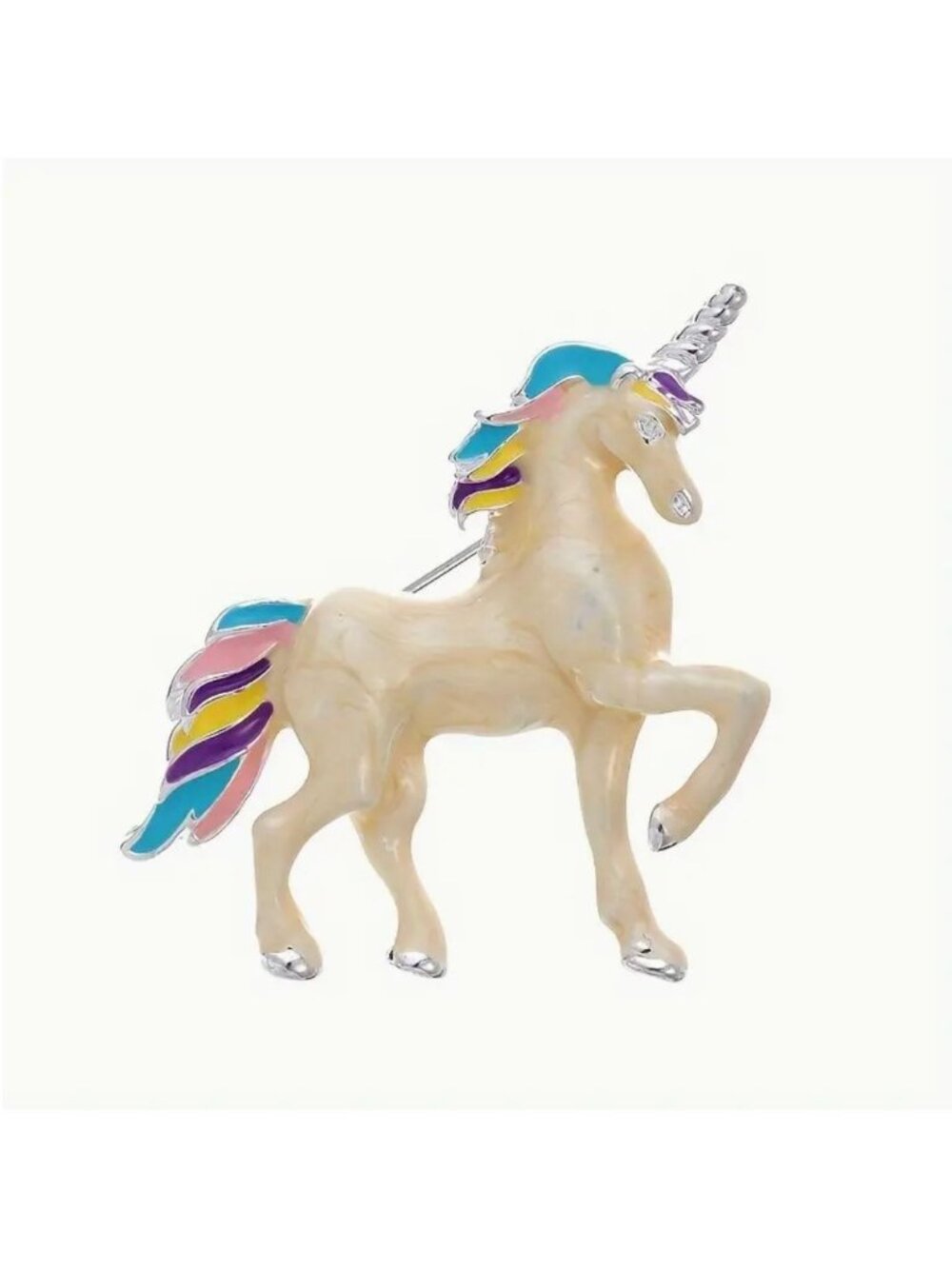 Enamel Unicorn BroochWhite with Rainbow Mane